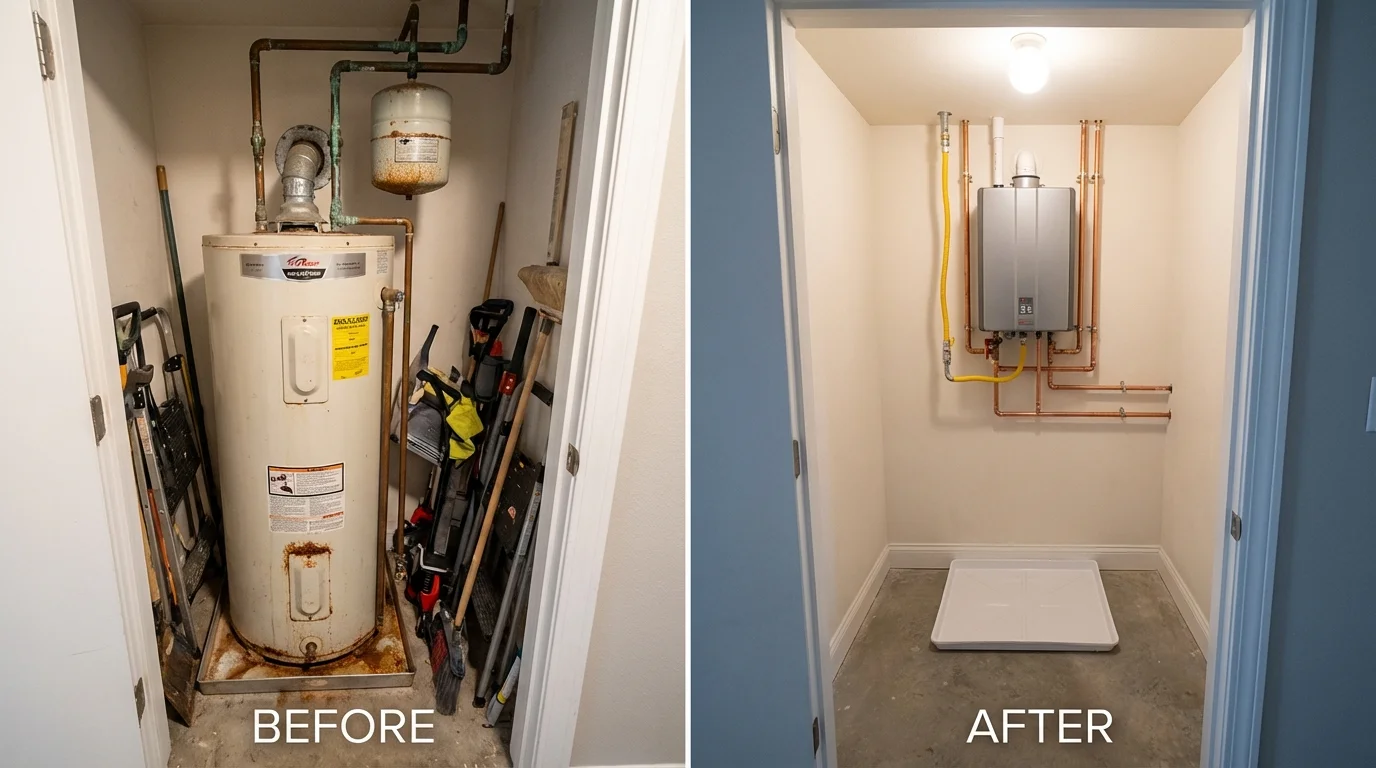 Tank water heater versus wall-mounted tankless unit comparison for Hugo, MN homeowners