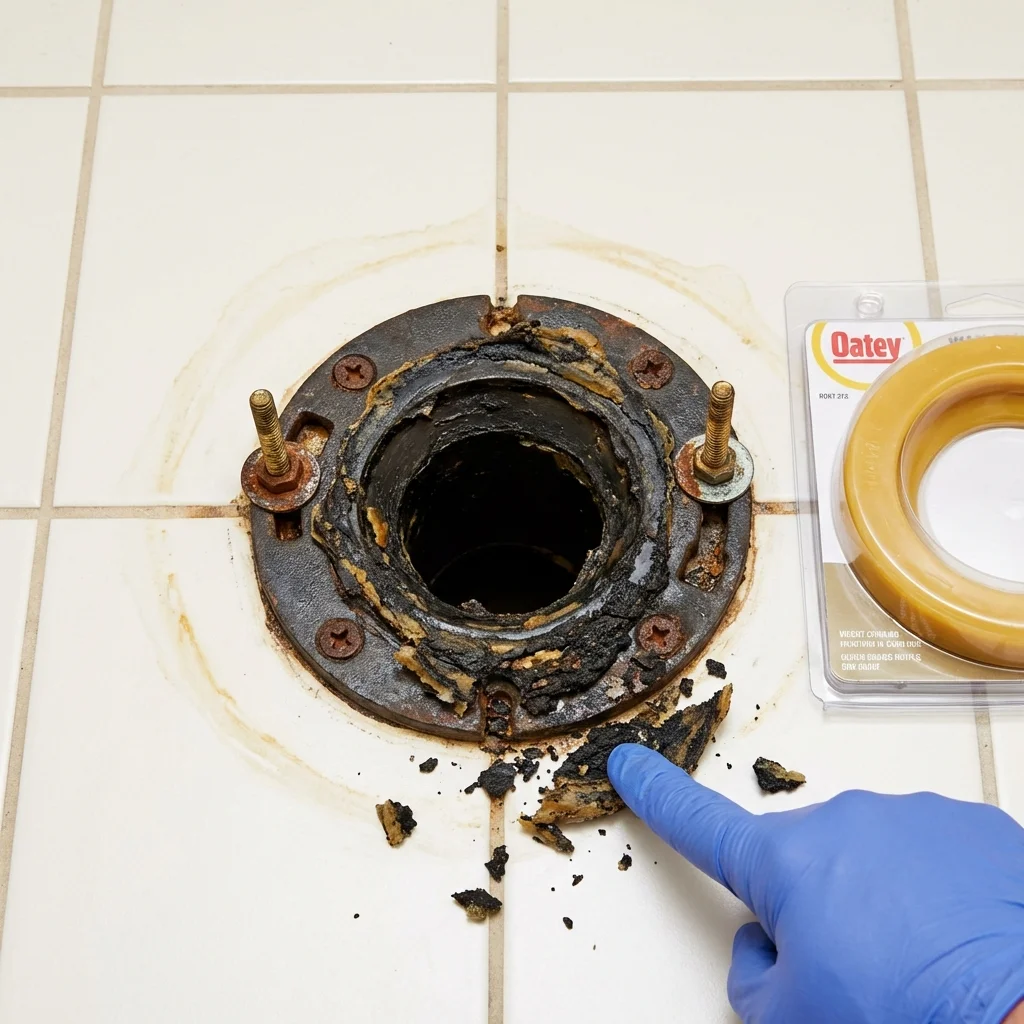 Failed wax ring showing water seepage at the base of a toilet in a Hugo, MN home